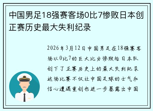 中国男足18强赛客场0比7惨败日本创正赛历史最大失利纪录